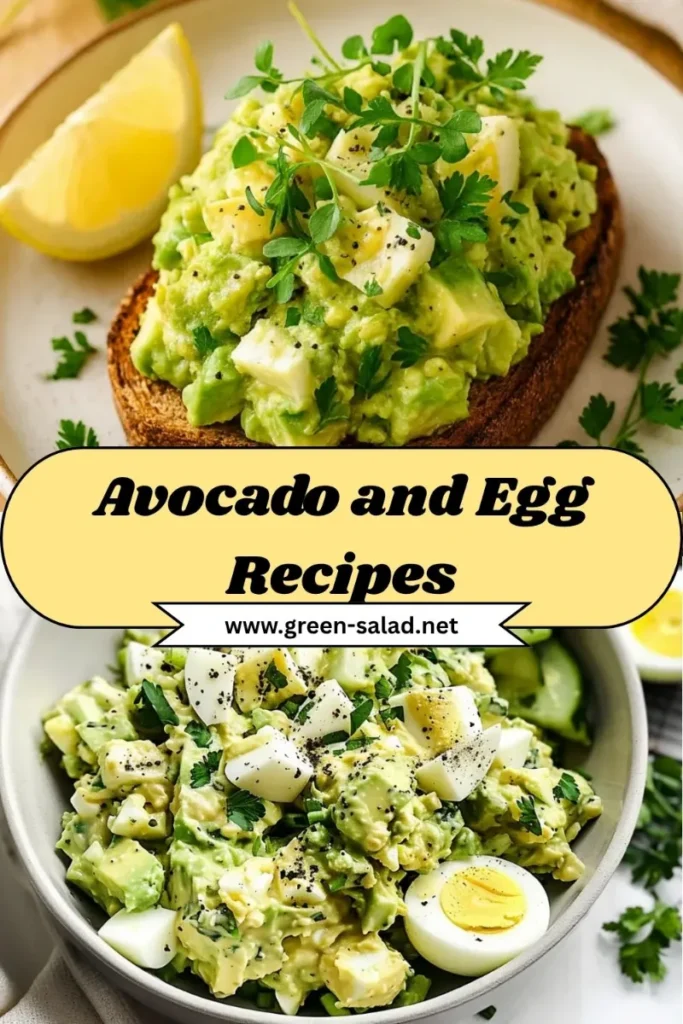 Two avocado and egg recipes on toast and in a bowl – healthy high-protein breakfast ideas by Green-Salad.net
